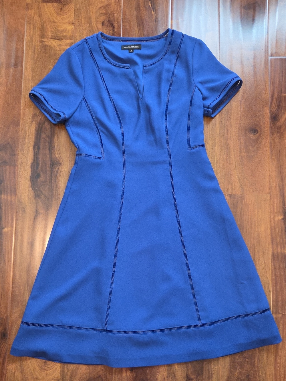 Banana Republic Blue Short Sleeve Dress With Open Weave Detail